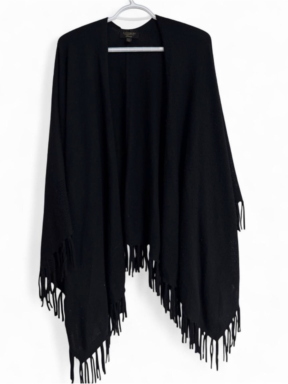 Charter Club Black Fringe Open-Front Poncho